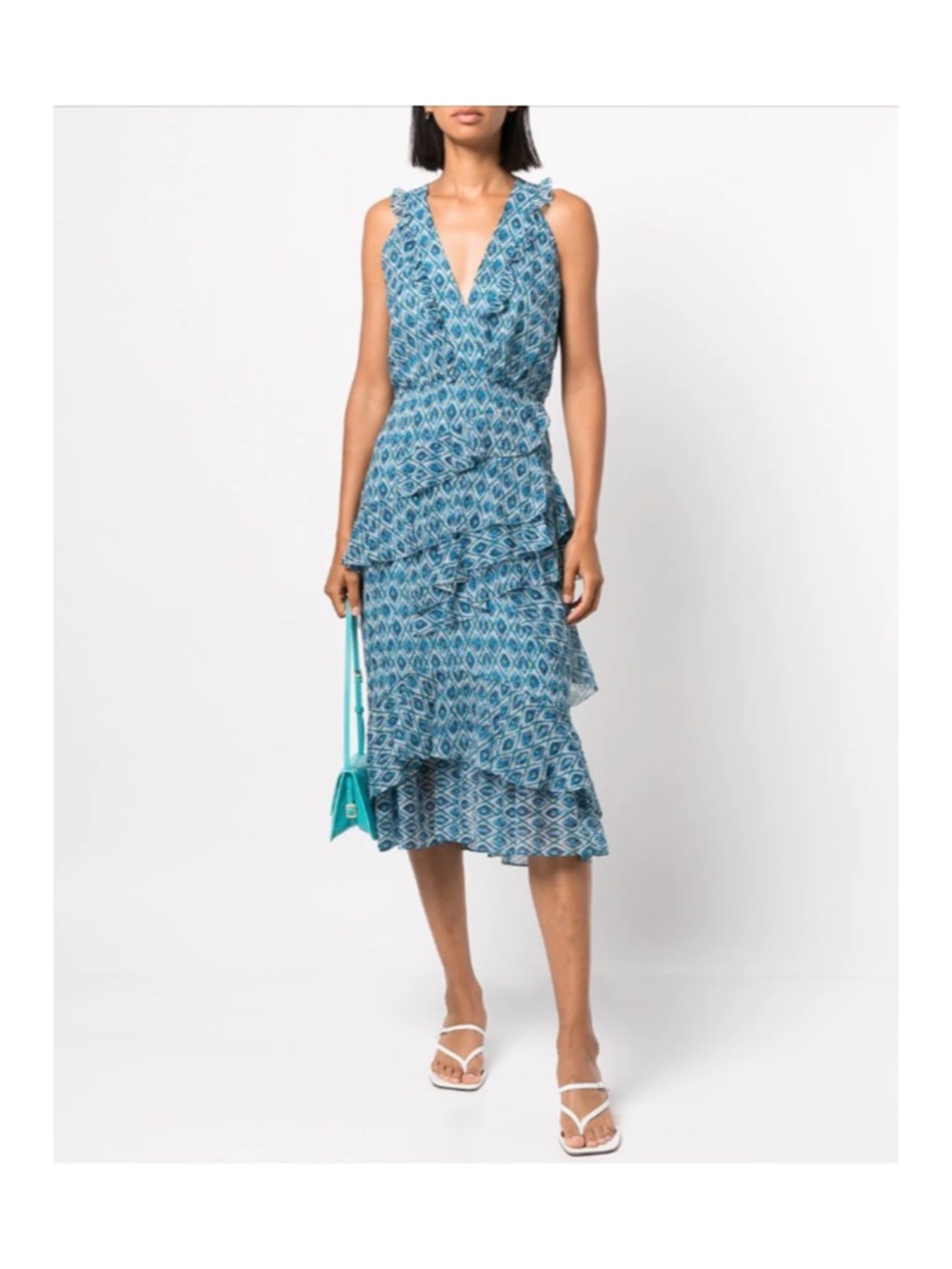 SALONI Annisa Silk Midi Dress Filigree Batik Blue Women’s Size 6